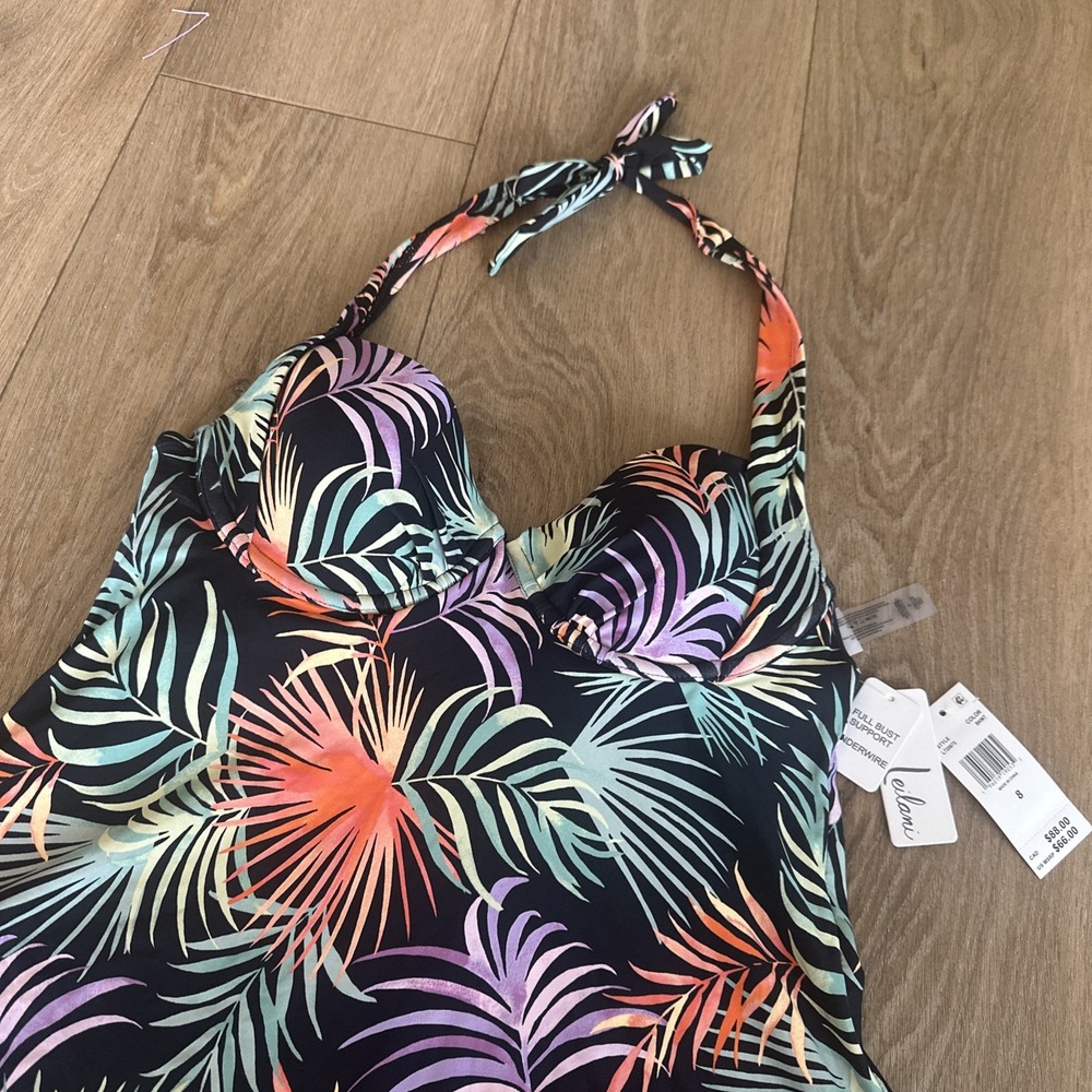 Leilani Palm Breeze Maui Tankini Swim Top Tropical Full Support Underwire Size 8 - Picture 2 of 7